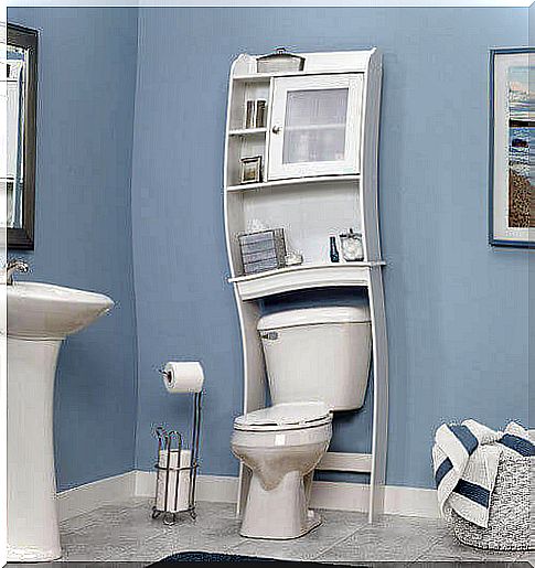 Put some shelves on top of the bathroom toilet