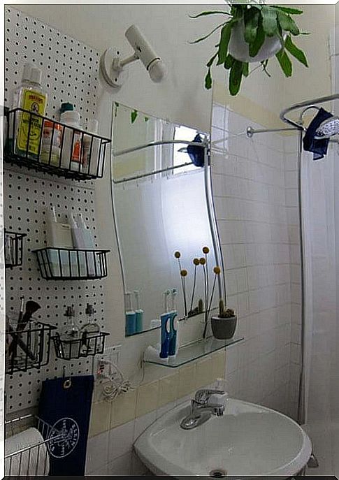 Attach baskets to the walls of the bathroom