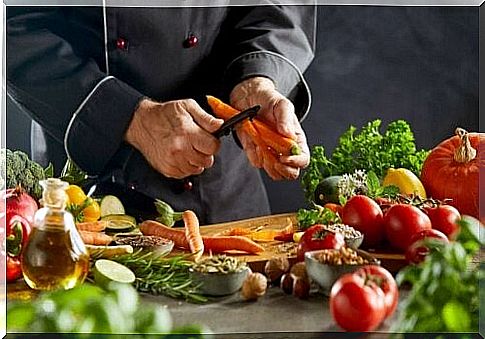 Chef preparing a vegetable couscous recipe