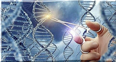 DNA strand cut with scissors